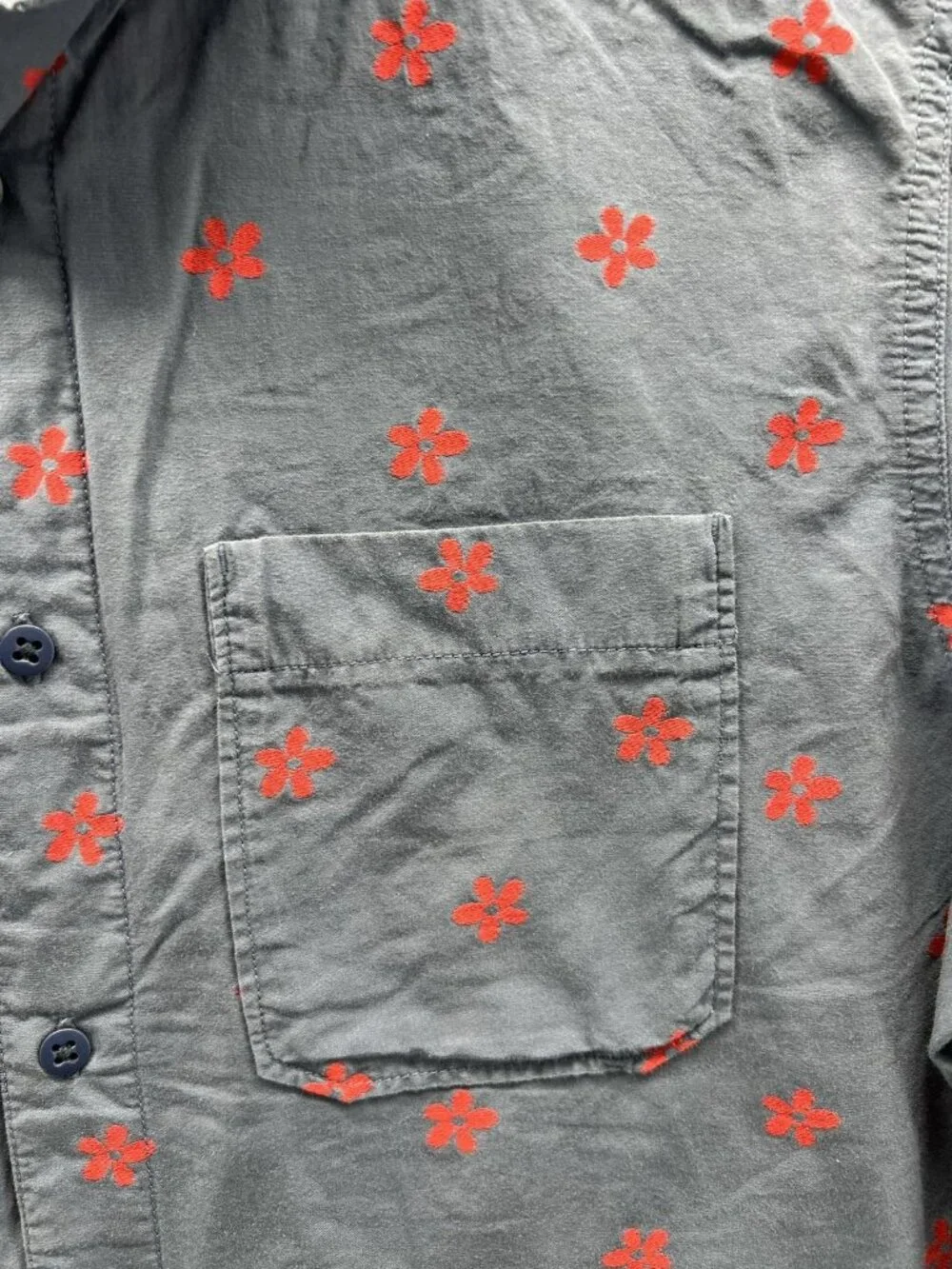 The North Face Shirt Men Large Blue Floral Cotton Button Up Short Sleeve Casual